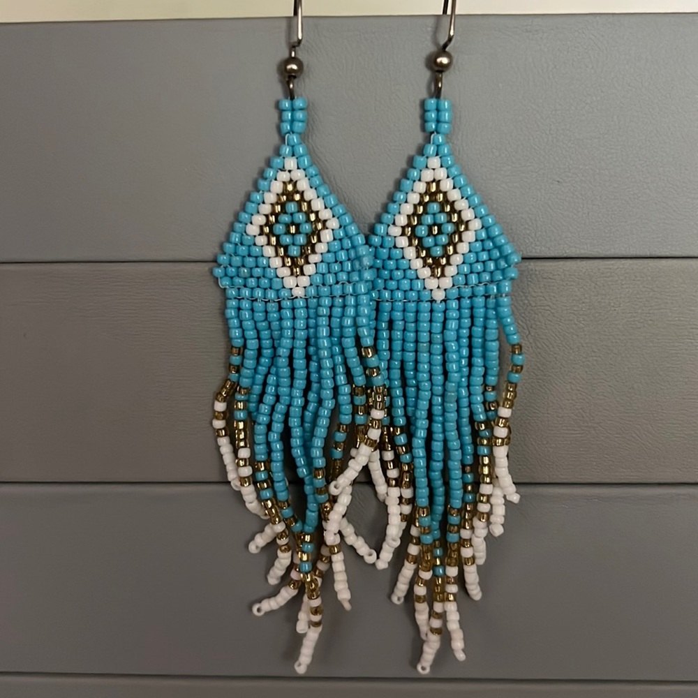 Handmade beaded fringe earrings